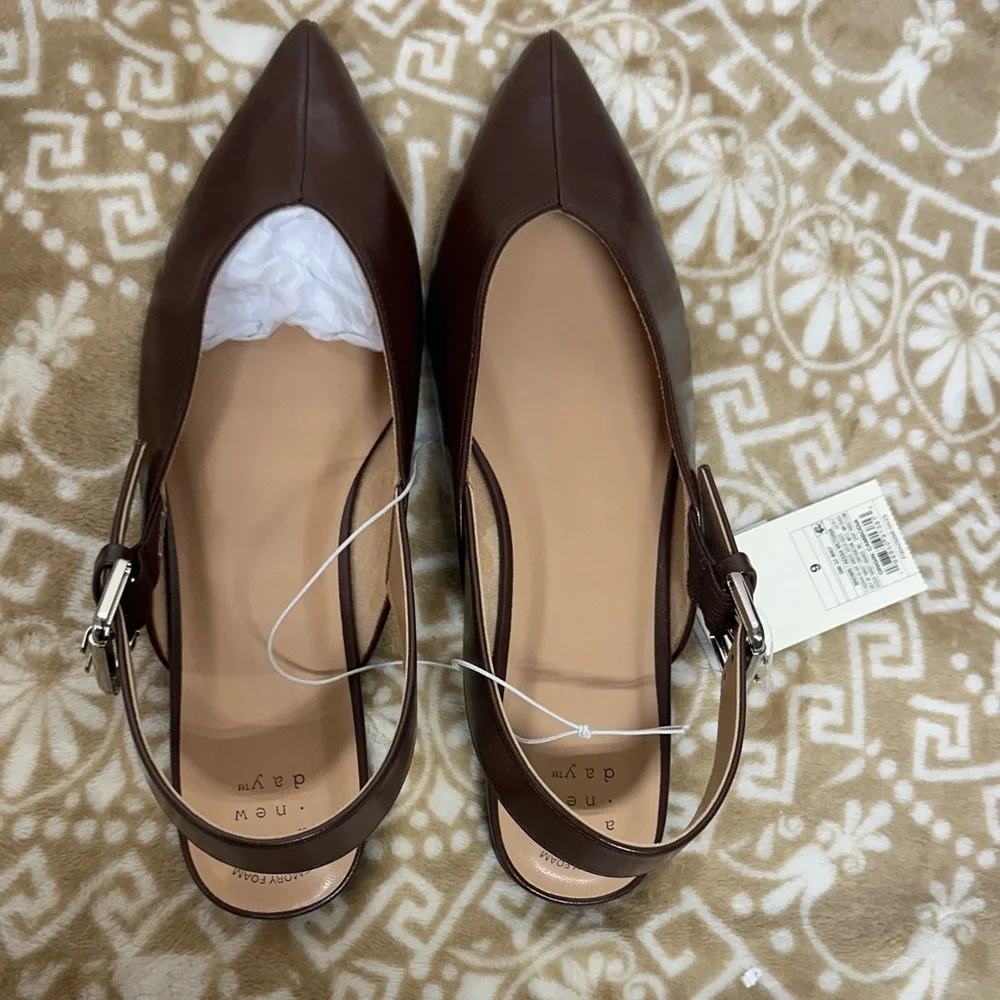 A New Day Dark Brown Pointed Slingback Flats
